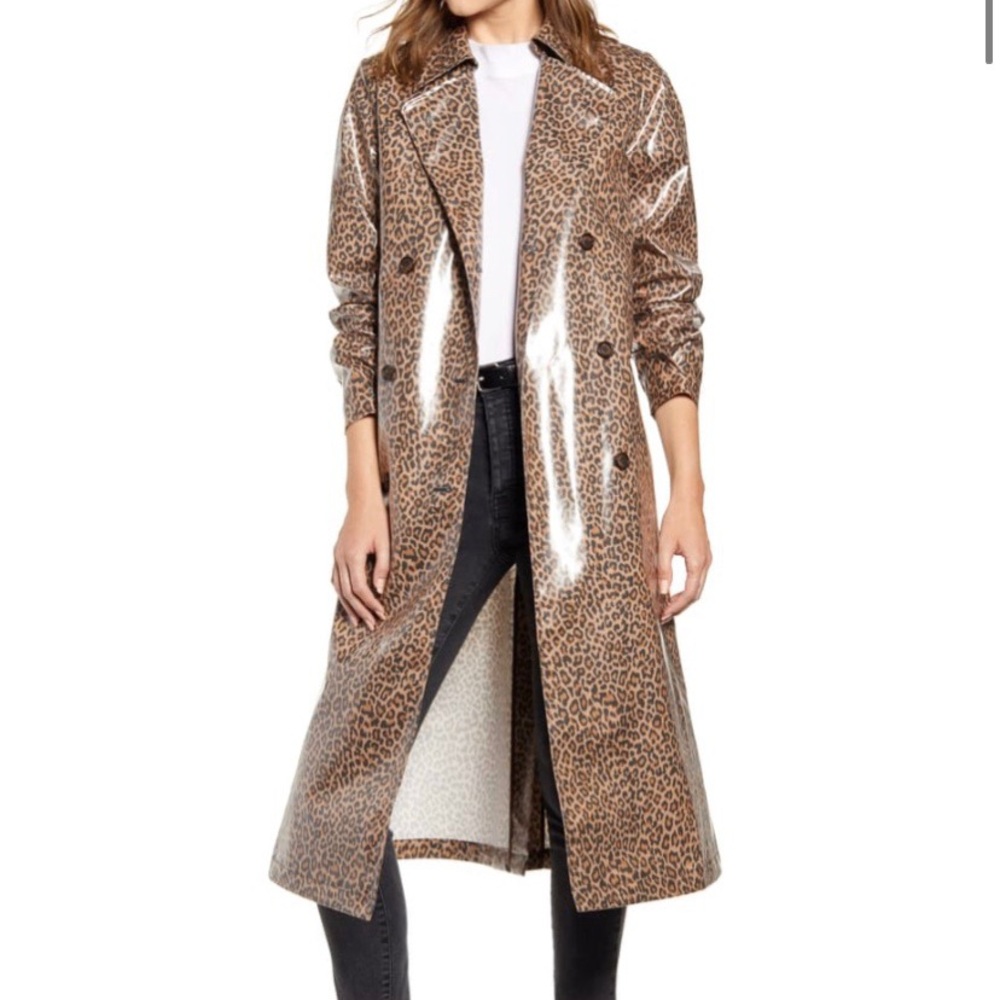 Leopard Print Water Resistant Coated Trench Coat - Picture 1 of 8